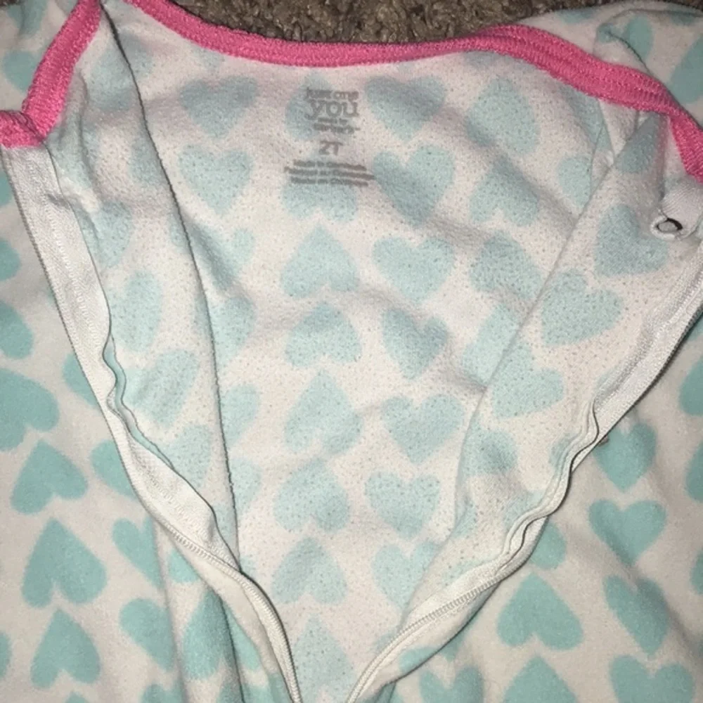 Carter’s White, Blue Hearts Fleece Zip Up Warm Footie Onesie Pajamas
